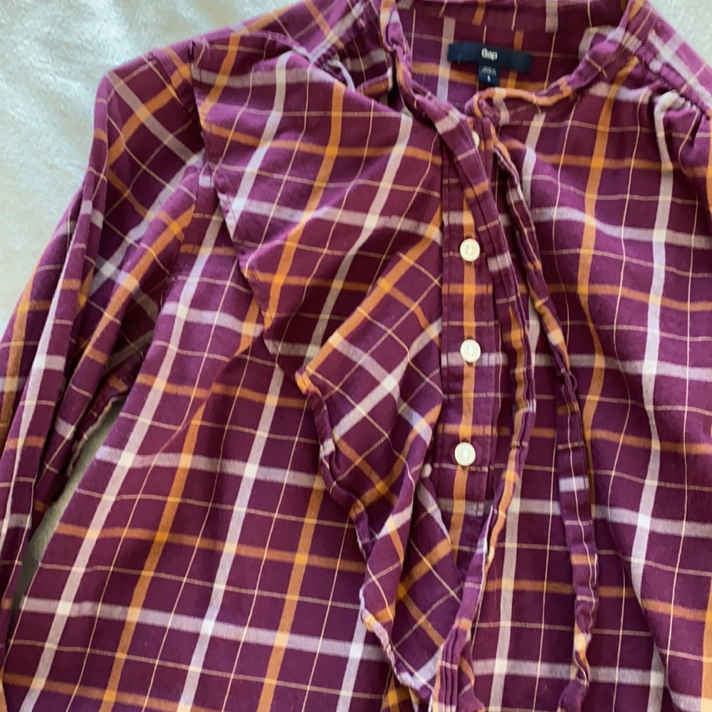 Gap Plaid Ruffle Button Down Blouse - Picture 3 of 4
